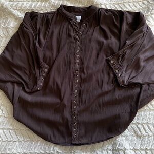 Chico's Brown Eyelet Button Blouse